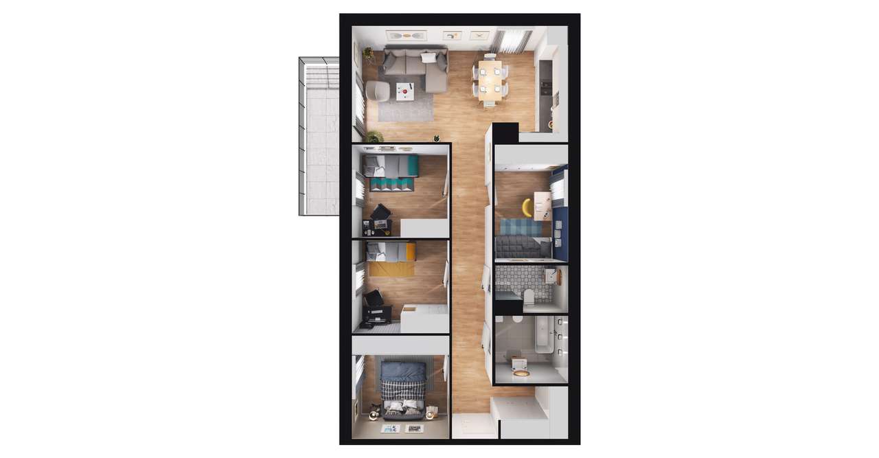 5-pokojowe mieszkanie 82m2 + loggia Bezpośrednio - Pełny obrazek: 2/8