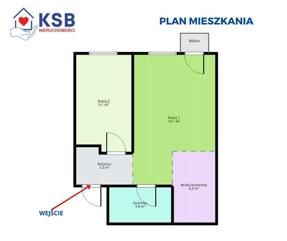 Mieszkanie po remoncie -2 pokoje-37,1m2–ul. Polna-19