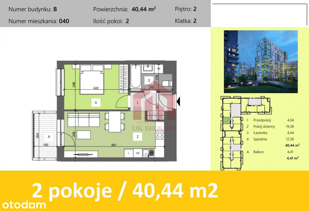 Ustawne 40,44 m2 2 pokoje |3 piętro | Super cena!