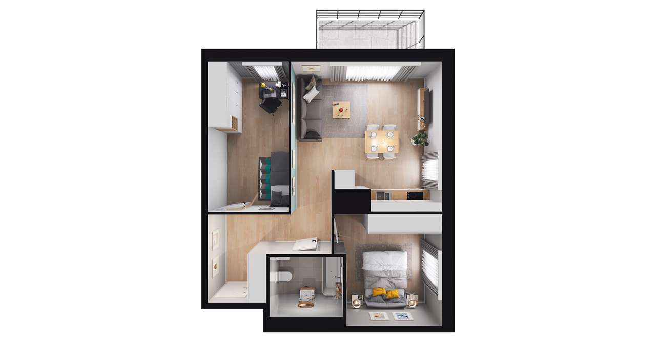 3-pokojowe mieszkanie 55m2 + balkon - Pełny obrazek: 2/8