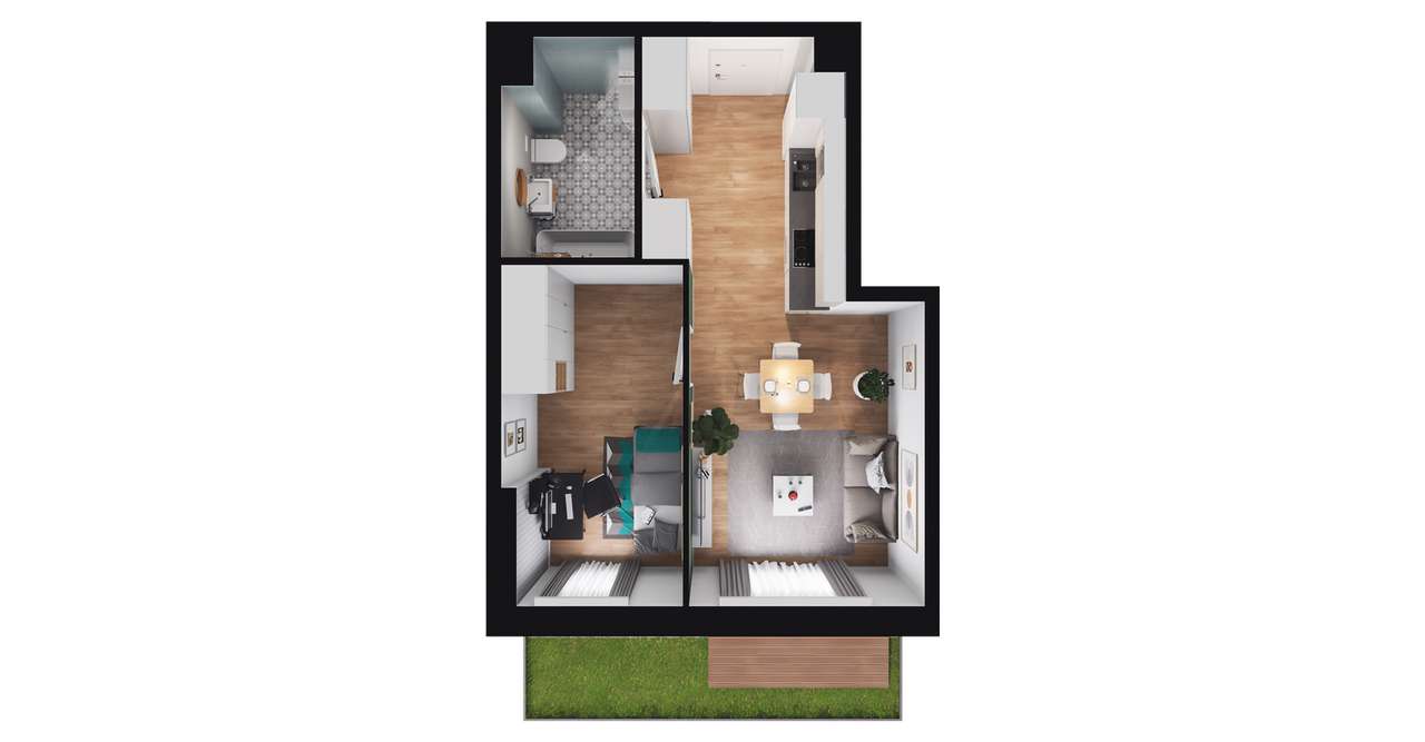 2-pokojowe mieszkanie 35m2 + ogródek - Pełny obrazek: 2/8