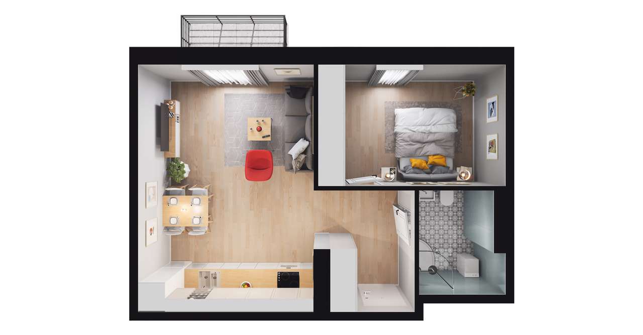 2-pokojowe mieszkanie 43m2 + balkon - Pełny obrazek: 2/8