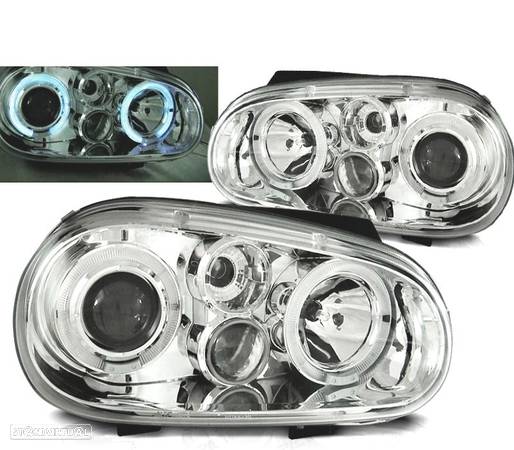 CONJUNTO DE FARÓIS PARA VOLKSWAGEN VW GOLF 4 97-03 ANGEL EYES CROMADOS - 1