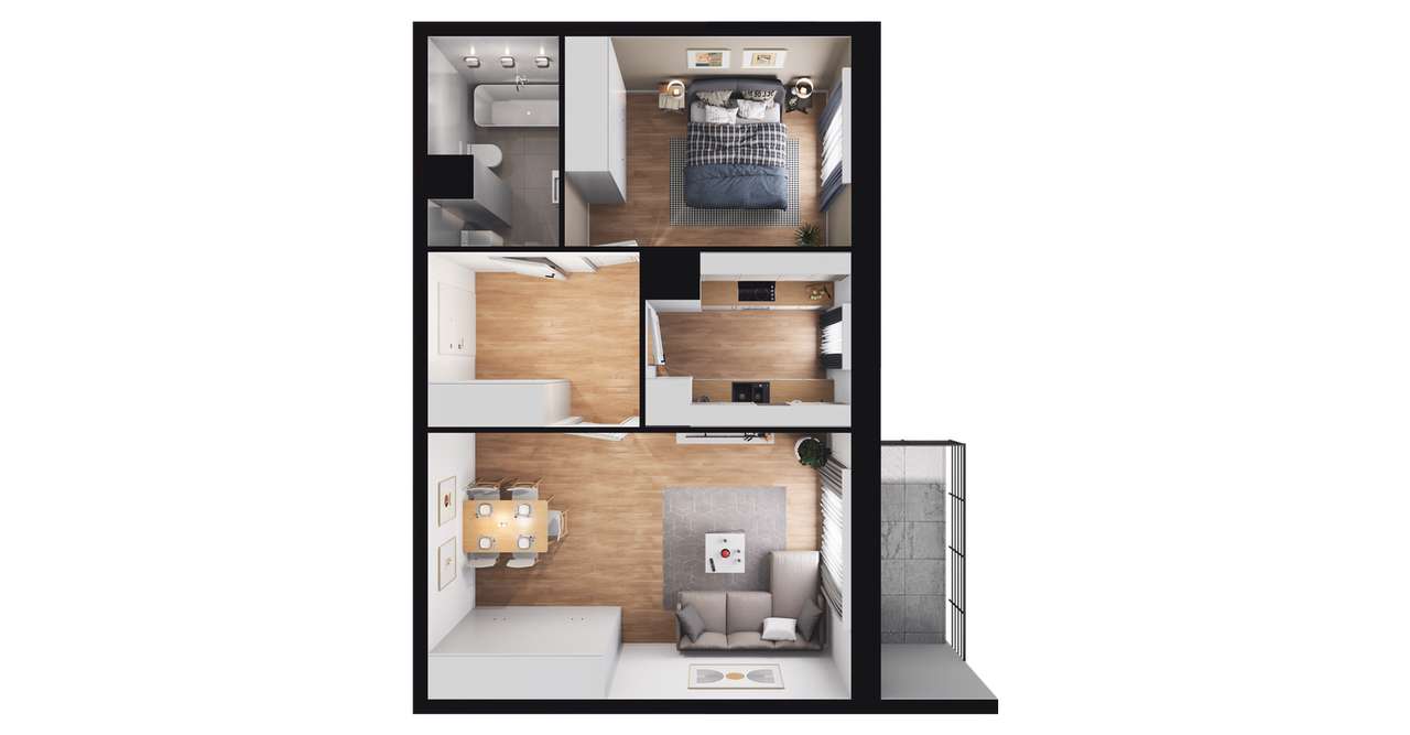 2-pokojowe mieszkanie 48m2 + balkon Bezpośrednio - Pełny obrazek: 2/8