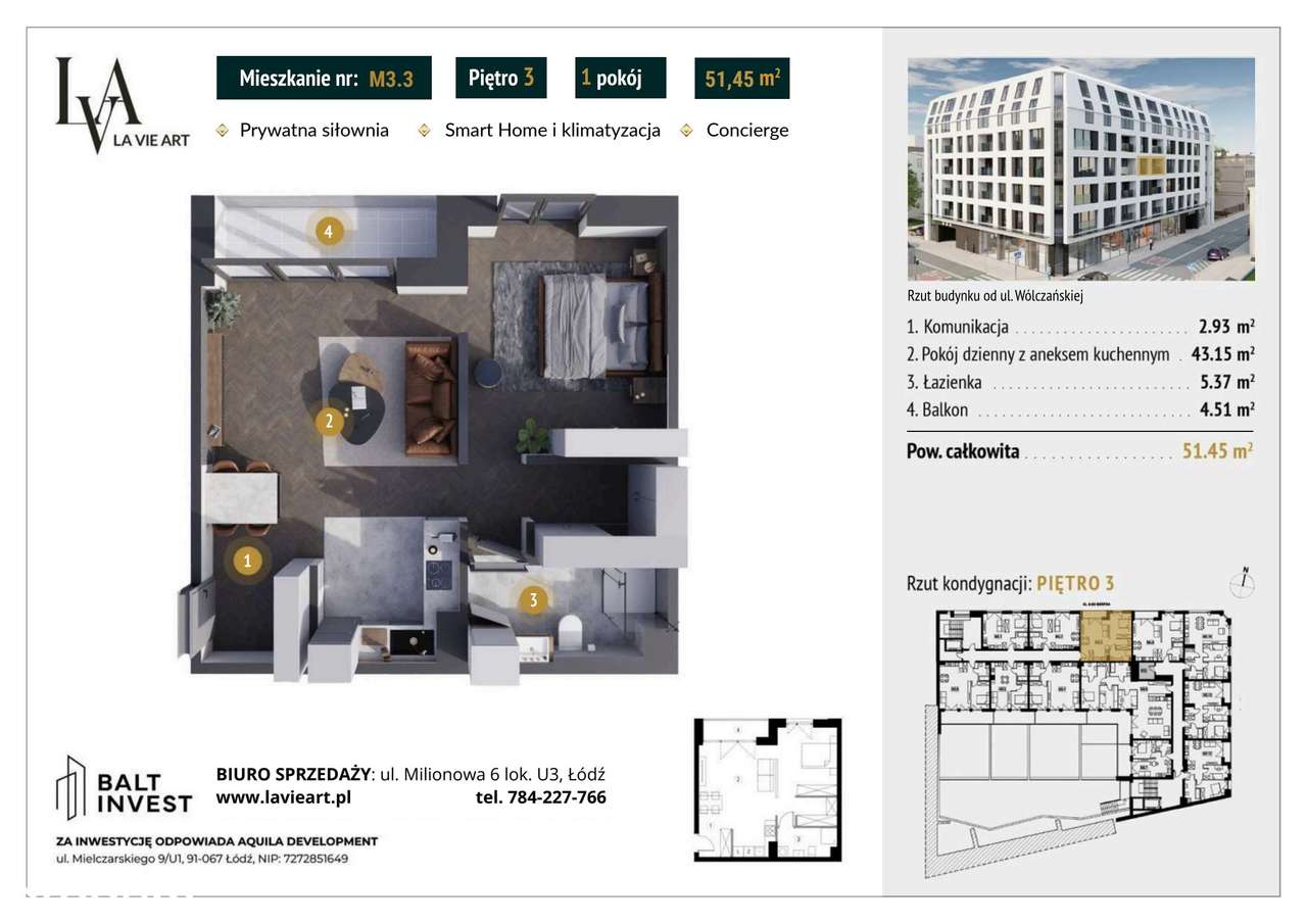 1-pokojowe mieszkanie 51m2 + balkon - Pełny obrazek: 2/9