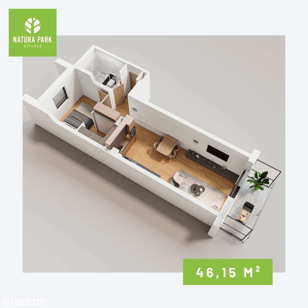 Przestronne 2 pokoje - 46m² |Garderoba |Balkon |Zieleń |Natura Park - Pełny obrazek: 2/7