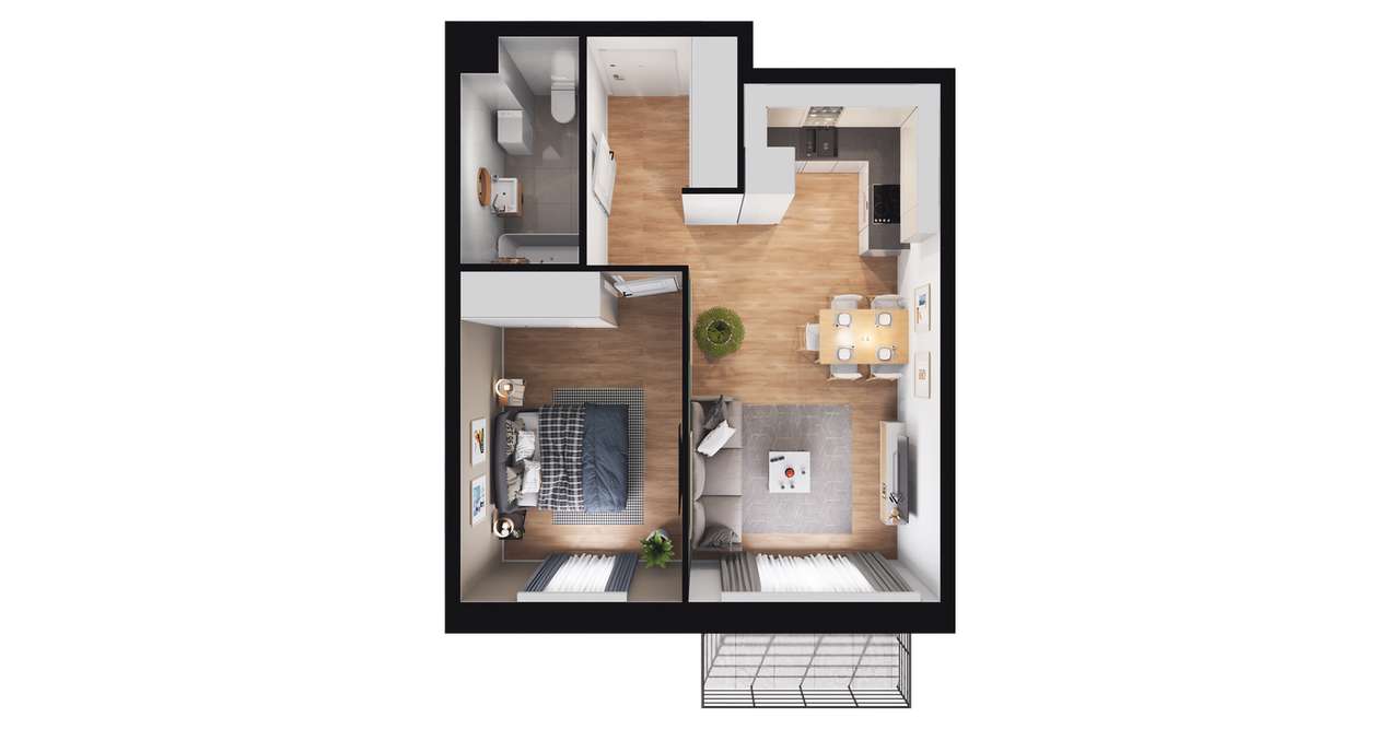 2-pokojowe mieszkanie 42m2 + balkon - Pełny obrazek: 2/8