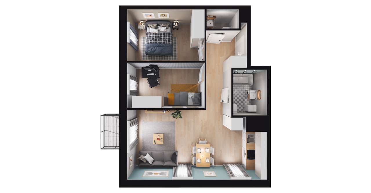 3-pokojowe mieszkanie 53m2 + balkon - Pełny obrazek: 2/8