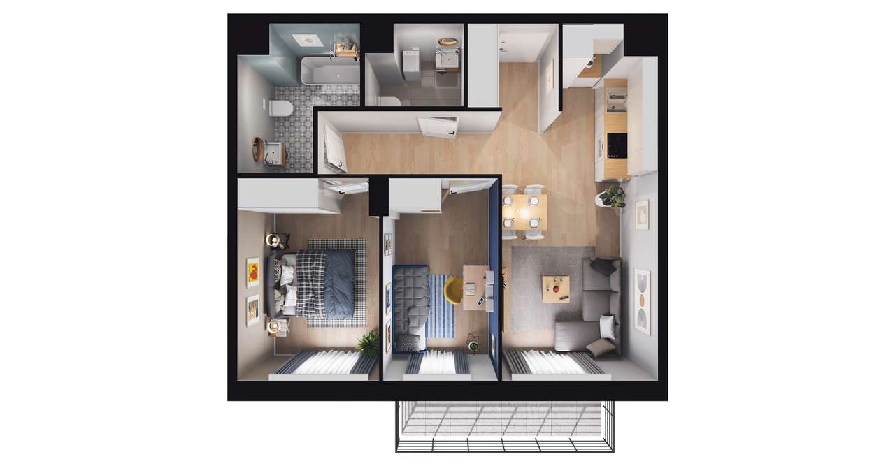 3-pokojowe mieszkanie 53m2 + balkon - Pełny obrazek: 2/8