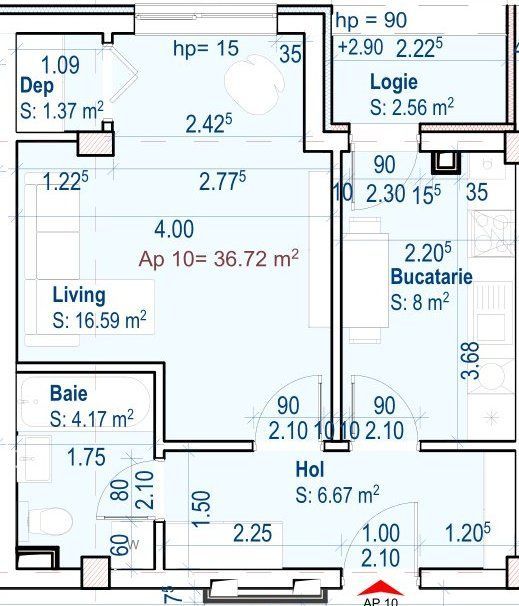 Apartament 1 camera dec FINISAT sup.37 mp cu parcare inclusa Floresti