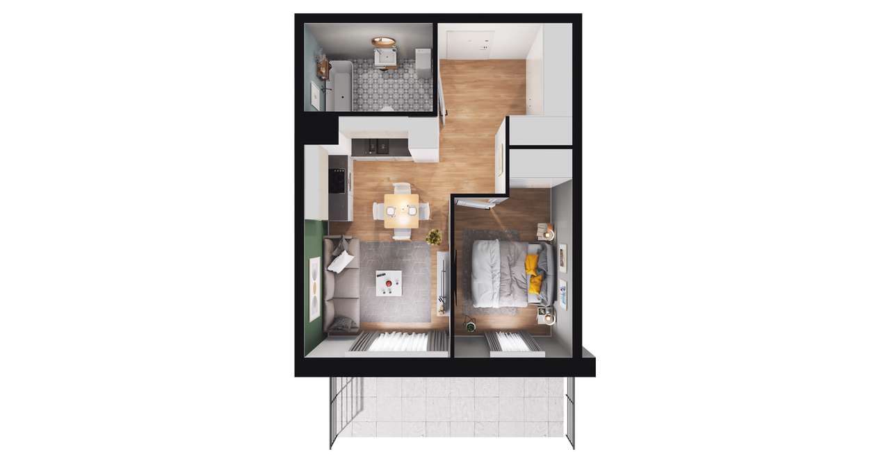 2-pokojowe mieszkanie 36m2 + taras Bezpośrednio - Pełny obrazek: 3/9