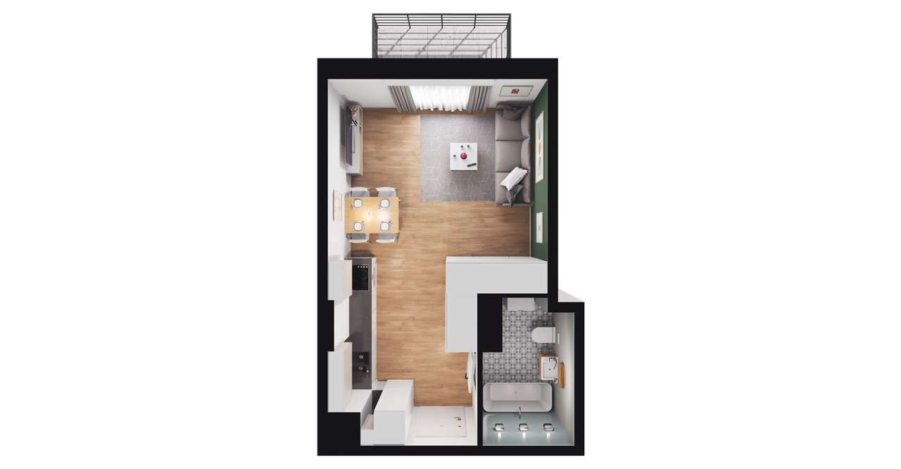 1-pokojowe mieszkanie 28m2 Bez Pośredników - Pełny obrazek: 2/8