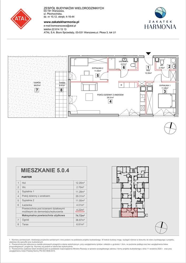 3-pokojowe mieszkanie 73m2 + ogródek - Pełny obrazek: 2/7