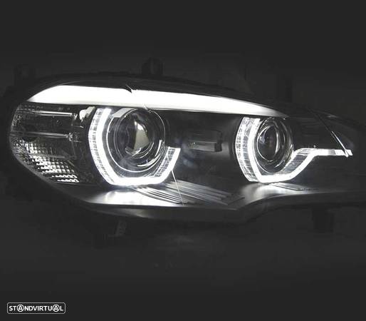 FARÓIS LED PARA BMW X5 E70 07-13 OEM XENON ANGEL EYES PRETO - 3