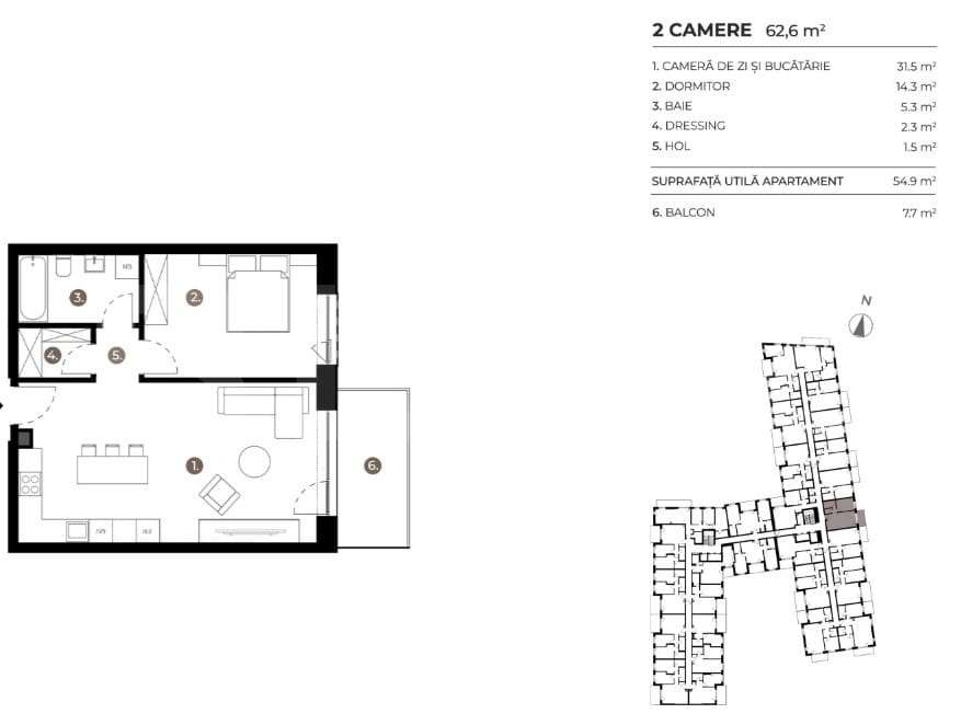 OPORTUNITATE! APARTAMENT 2 CAMERE, ETAJ INTERMEDIAR, ERA HEXAGON - Imagine principală: 2/3