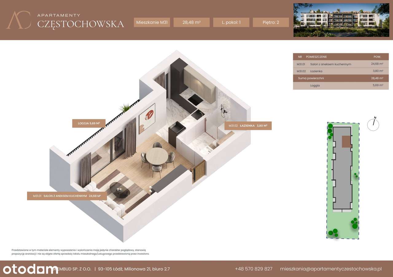 1-pokojowe mieszkanie 28m2 + loggia - Pełny obrazek: 2/7