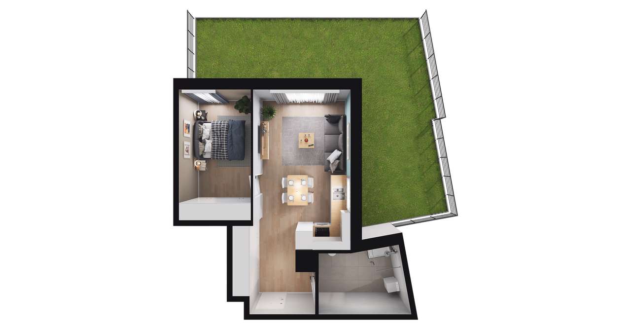 2-pokojowe mieszkanie 45m2 + ogródek - Pełny obrazek: 3/9