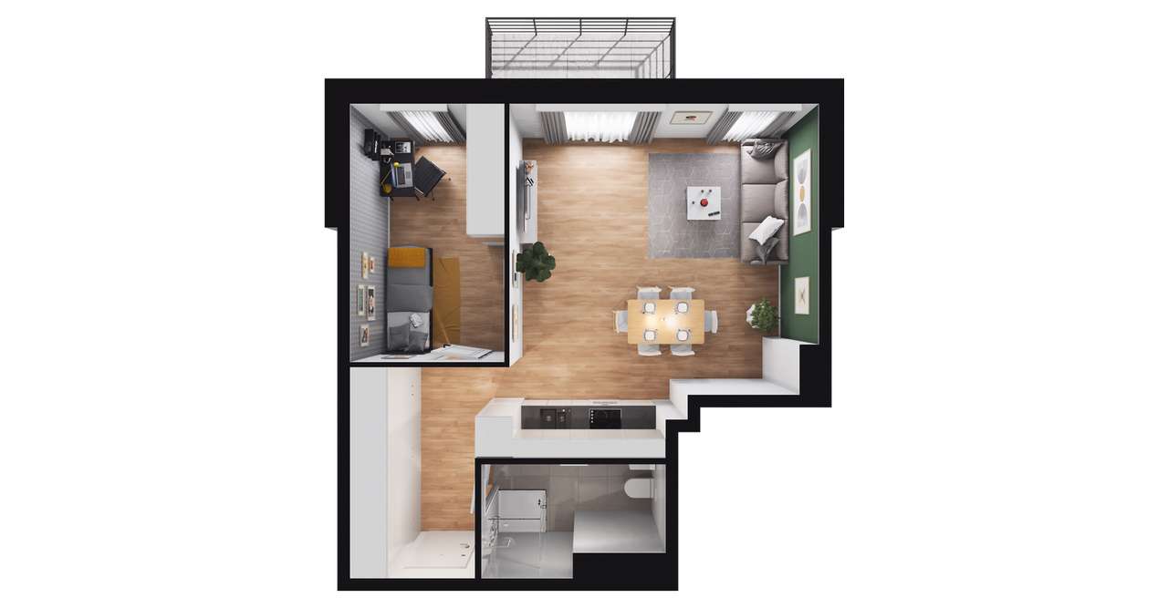 2-pokojowy apartament inwestycyjny 47m2 + balkon - Pełny obrazek: 2/8