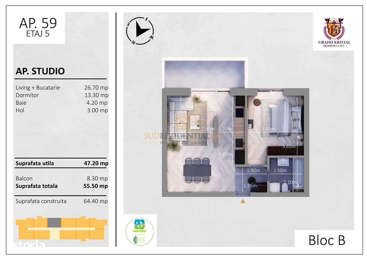 Apartament modern 2 camere, imobil nou, zona rond Metro Berceni - Imagine principală: 4/20