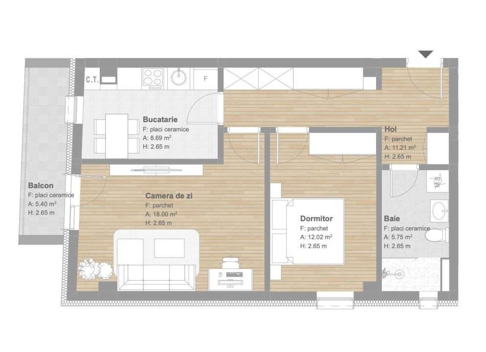 APARTAMENT FINISAT! 2 camere, 54 mp, tva inclus, ansamblu nou, zona Ti - Imagine principală: 2/2