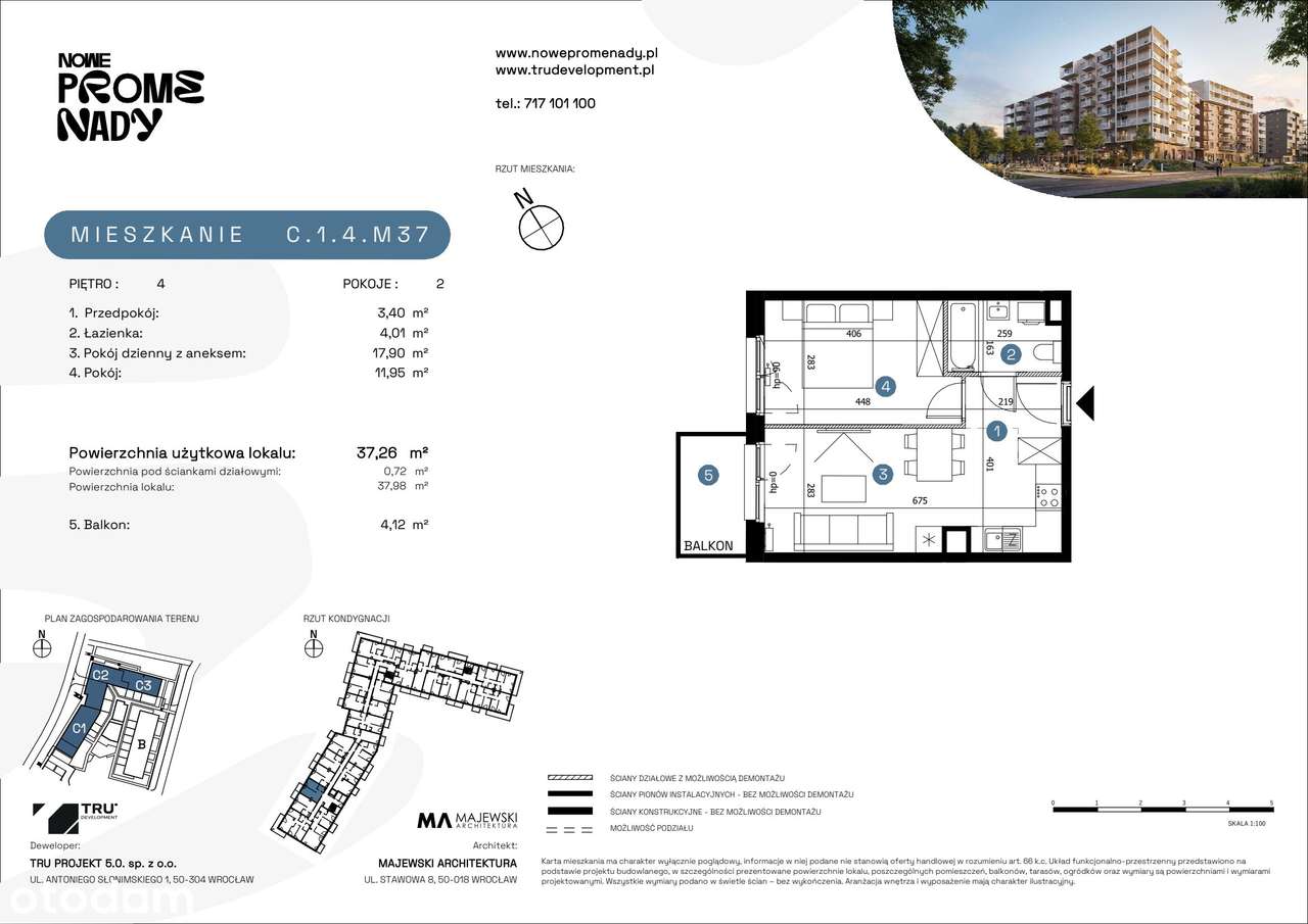 2-pokojowe mieszkanie 37 m² + balkon Bez Prowizji - View 2