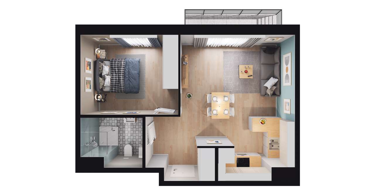 2-pokojowe mieszkanie 43m2 Bez Prowizji - Pełny obrazek: 2/8