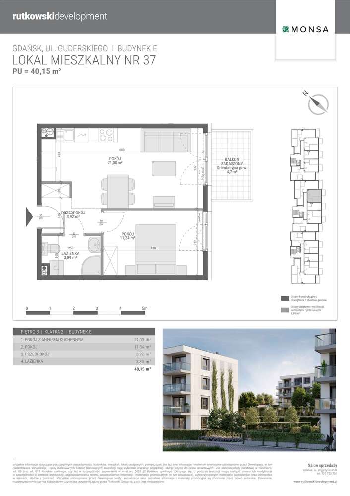 2-pokojowe mieszkanie 40m2 + balkon Bez Prowizji - Pełny obrazek: 2/7