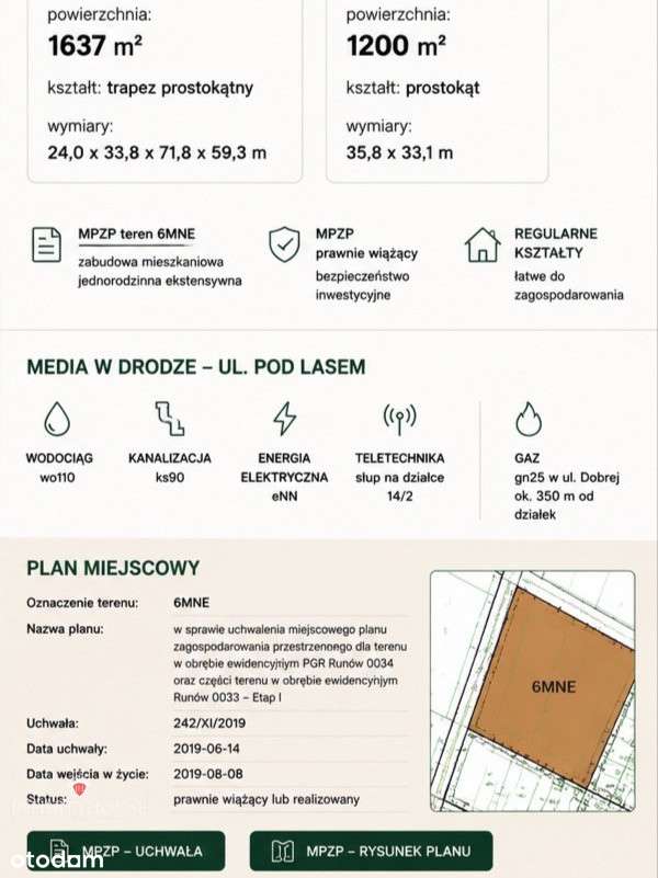 1200 m2 | Działki budowlane pod lasem | Runów-8