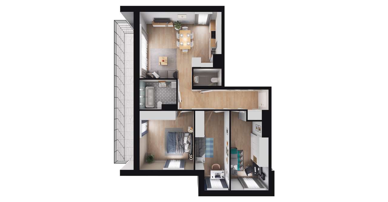 4-pokojowe mieszkanie 70m2 + balkon - Pełny obrazek: 2/8