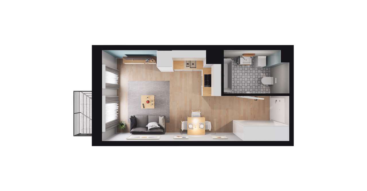 1-pokojowe mieszkanie 25m2 + balkon - Pełny obrazek: 3/9