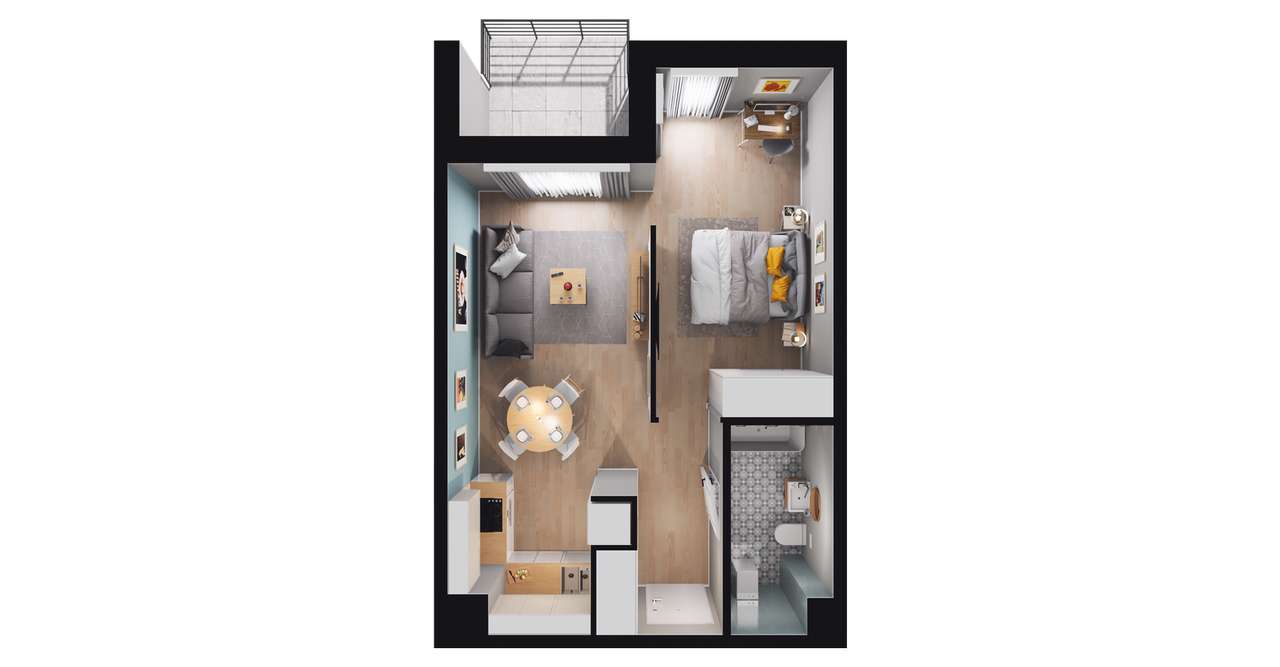 1-pokojowe mieszkanie 40m2 + balkon - Pełny obrazek: 2/6