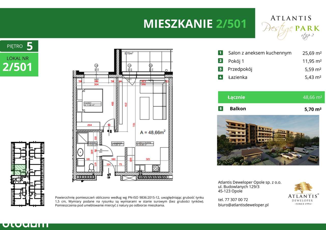 2-pokojowe mieszkanie 48m2 Bez Prowizji - Pełny obrazek: 3/13