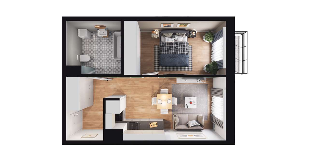 2-pokojowe mieszkanie 43m2 + balkon Bez Prowizji - Pełny obrazek: 2/8