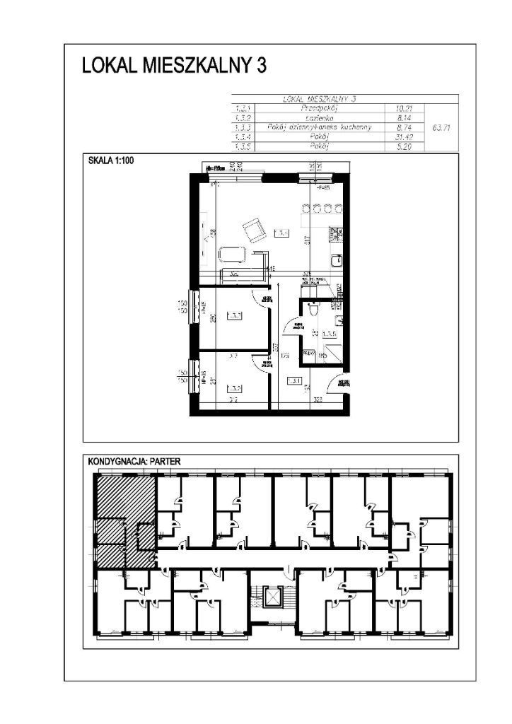 Mieszkanie 3 pokoje o pow. 63,71 m2