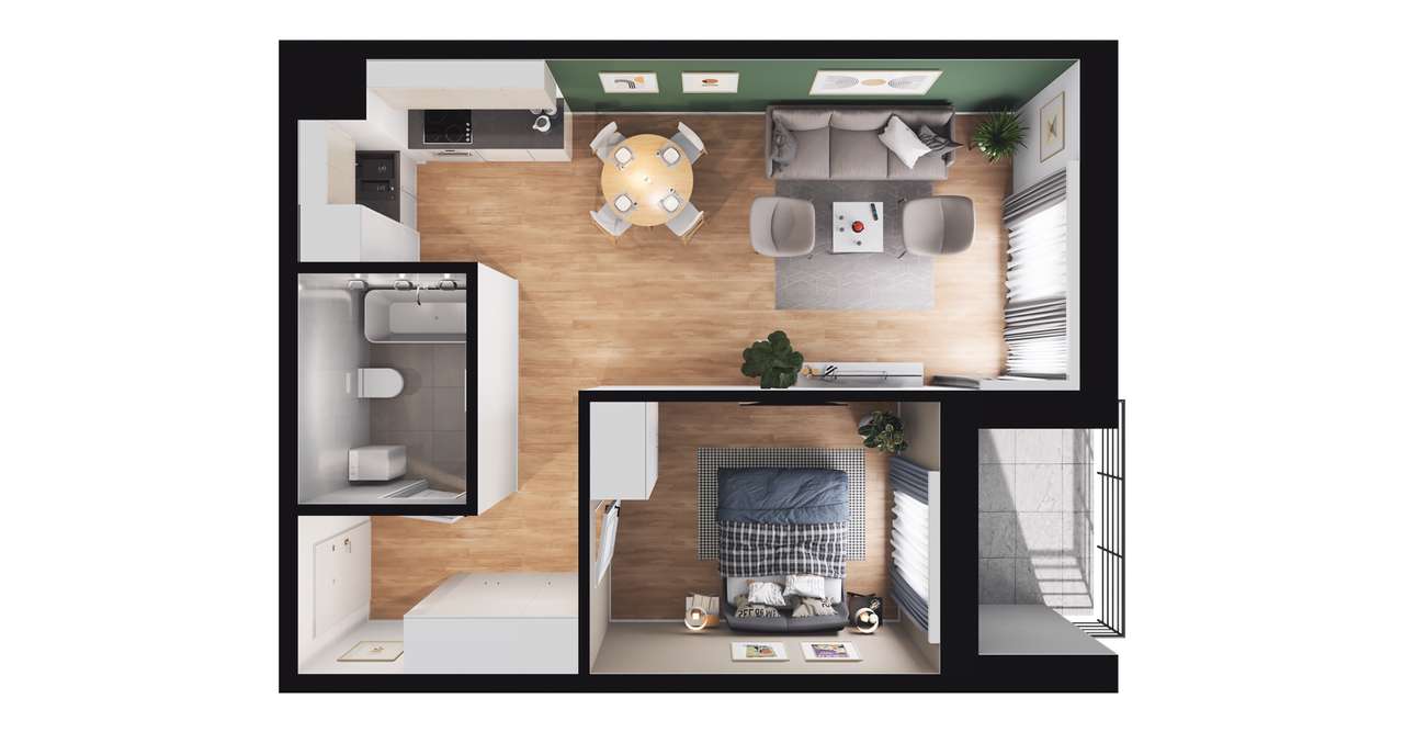 2-pokojowe mieszkanie 46m2 + balkon - Pełny obrazek: 2/8