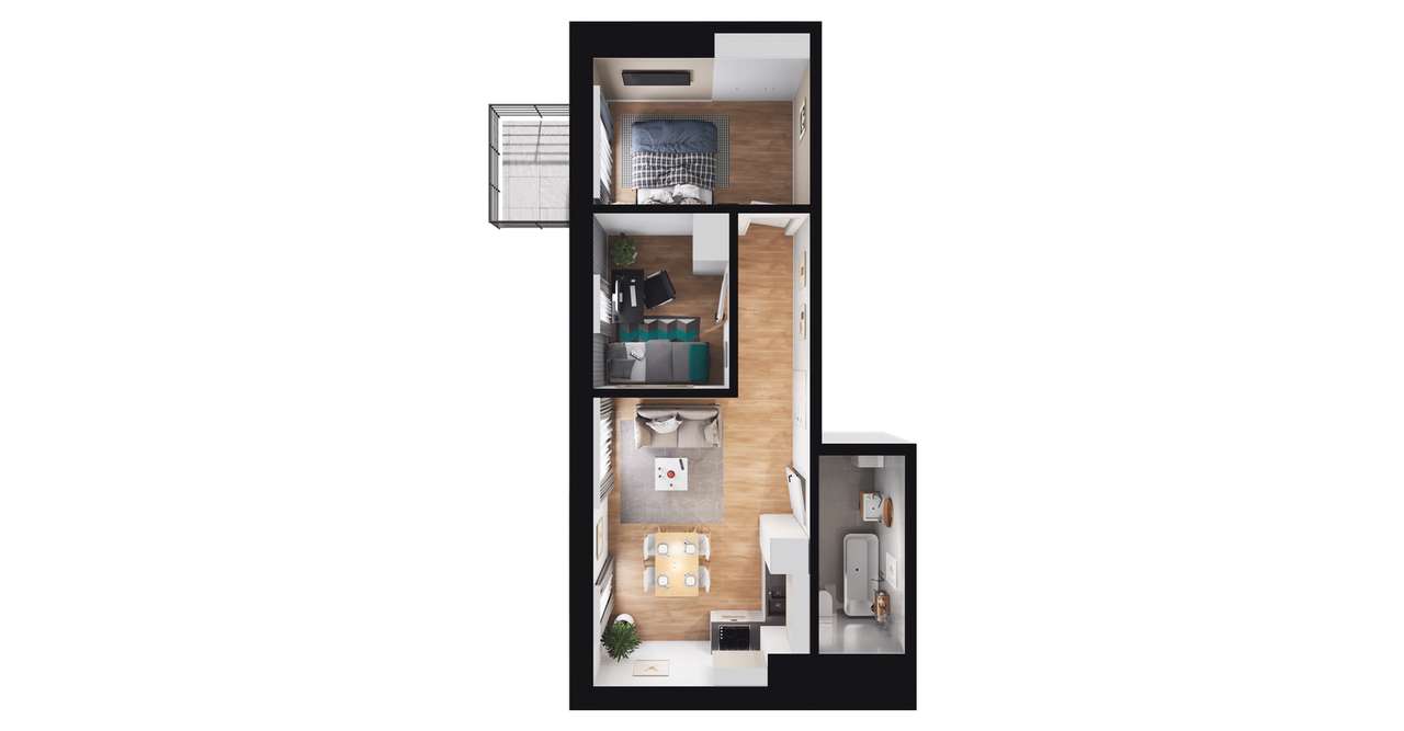 3-pokojowe mieszkanie 49m2 + loggia - Pełny obrazek: 2/8