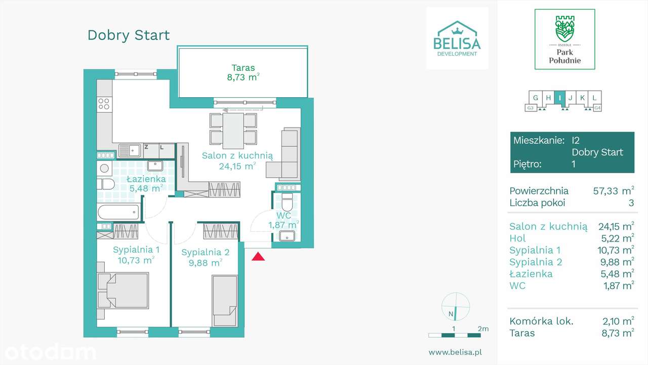 3 pokoje | 58 m² | Taras | GOTOWE MIESZKANIE - Pełny obrazek: 2/12