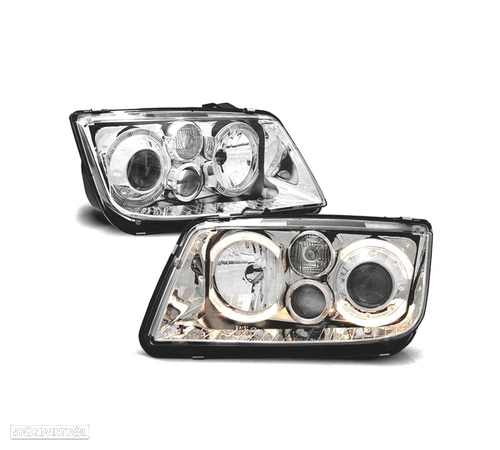 FARÓIS FRONTAIS ANGEL EYES PARA VOLKSWAGEN VW BORA 1J FUNDO CROMADO H7 H7 H3 - 1