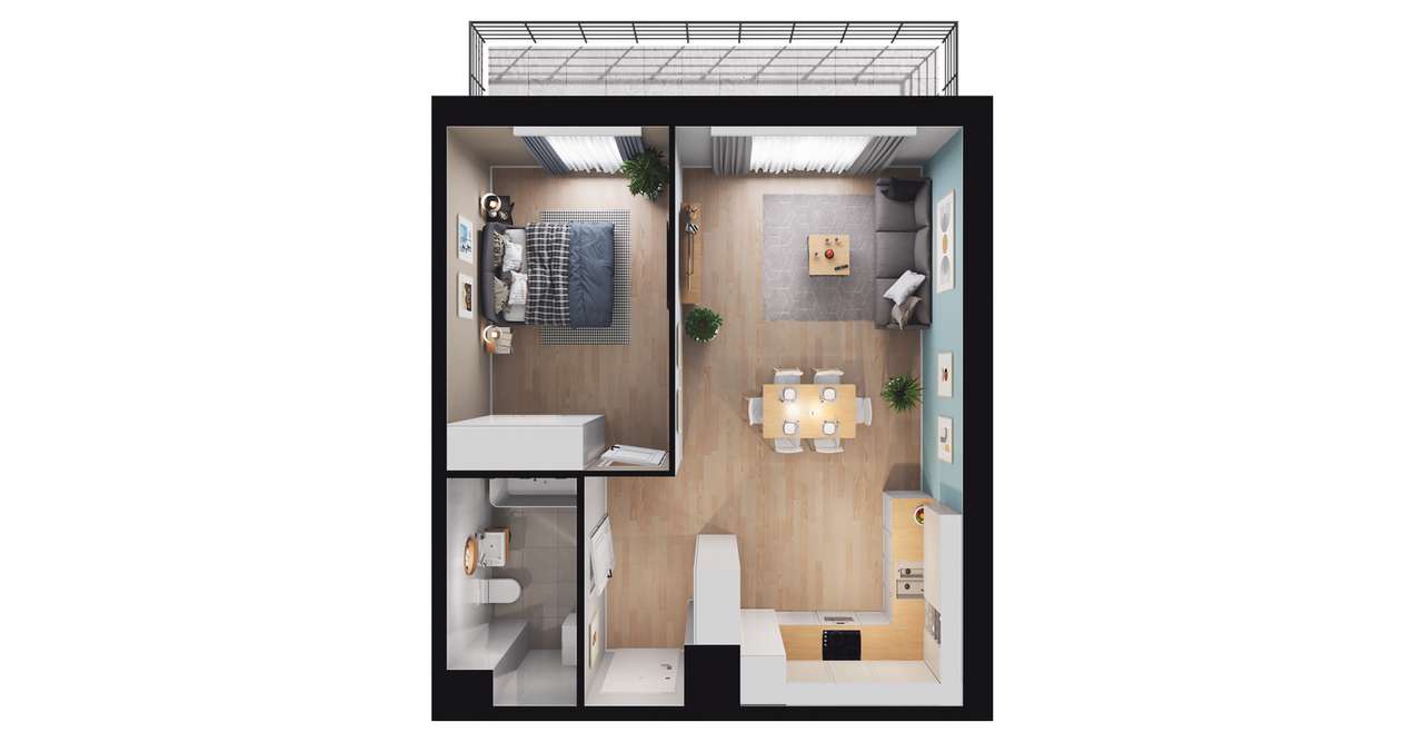 2-pokojowe mieszkanie 45m2 + taras Bezpośrednio - Pełny obrazek: 2/8