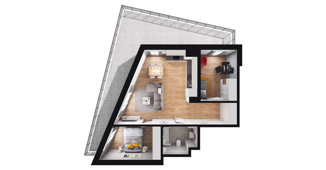 3-pokojowe mieszkanie 56m2 + loggia - Pełny obrazek: 2/8