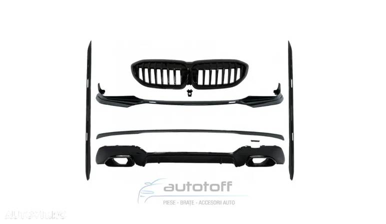 Pachet extensii exterior compatibil cu BMW Seria 3 G20 / G21 (2018+) cu difuzor si ornamente evacuare M340i Design Negru Lucios - 1