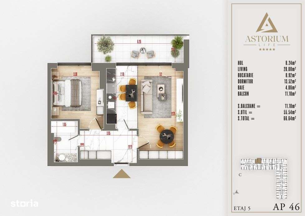2 Camere / Astorium Life/ Incalzire in pardoseala / Comision 0!