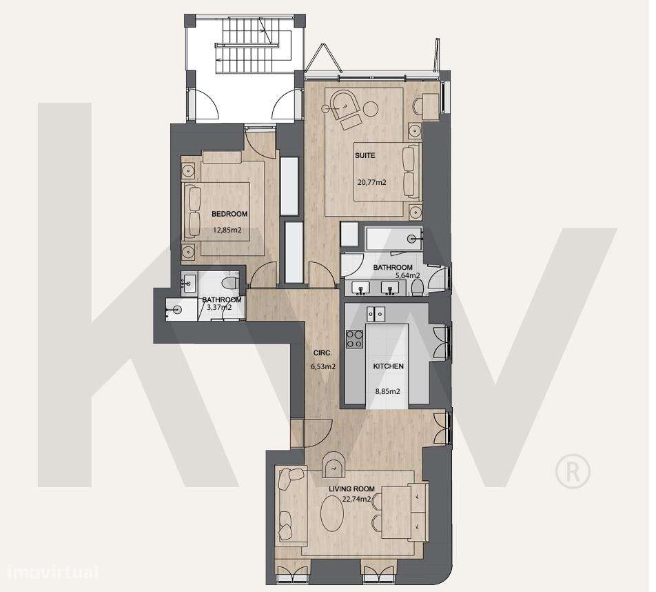 Apartamento T2 - Piso 0 -  Novo - 104 m2 - Mobilado e equipado  - Rua - Grande imagem: 2/8