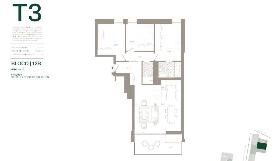 T3 Varanda 14m2 Vistas Rio e Mar Jardins Arrábida | T3 Gaia The Yard-30