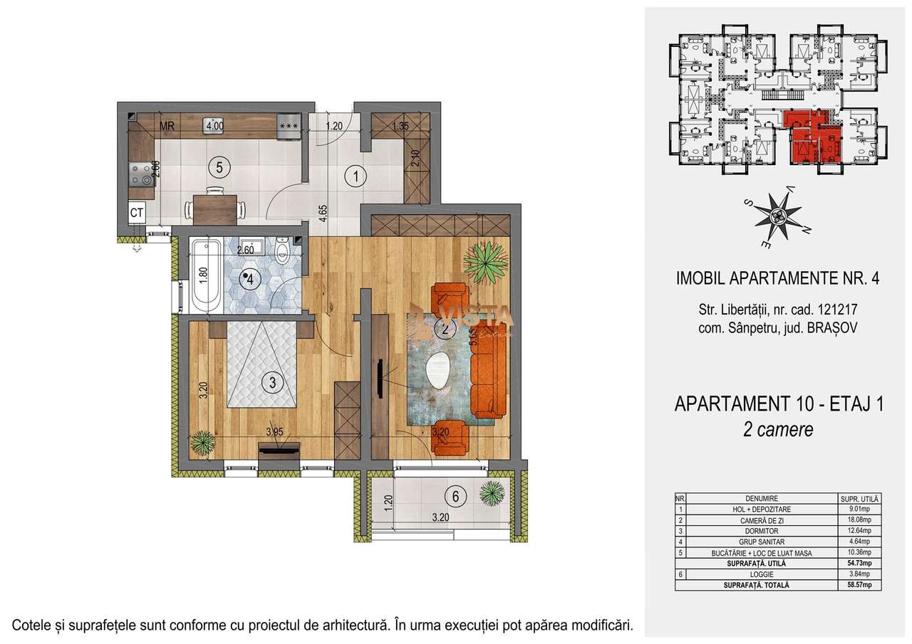 Orizont Residence Sânpetru , Apartament 2 camere-54.73 mp, Sanpetru - Imagine principală: 2/9