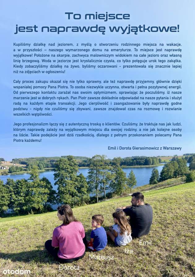 DZIAŁKA nad jeziorem przy plaży z mediami i MPZP-10