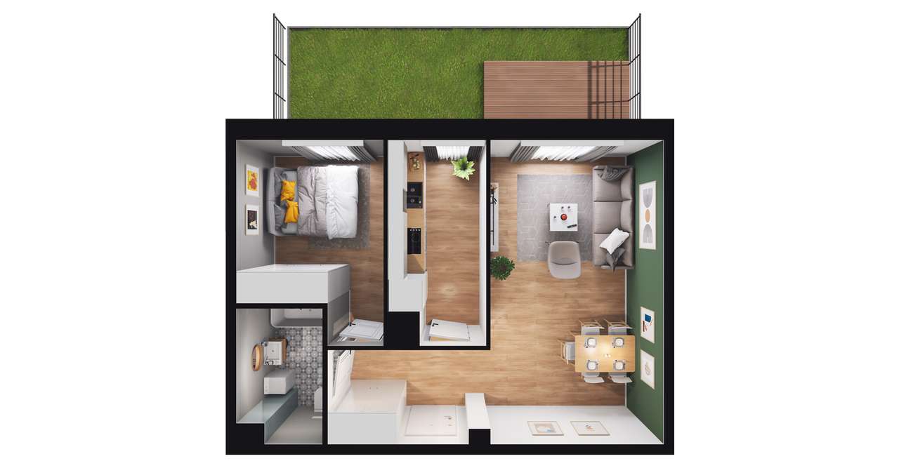 2-pokojowe mieszkanie 45m2 + ogródek Bezpośrednio - Pełny obrazek: 2/7