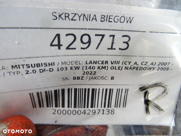 SKRZYNIA BIEGÓW MITSUBISHI LANCER VIII (CY_A, CZ_A) 2007 - 2022 2.0 DI-D 103 kW [140 KM] olej - 9