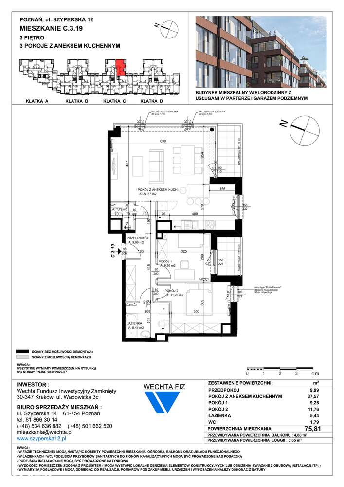 3-pokojowe mieszkanie 75m2 + balkon - Pełny obrazek: 2/7