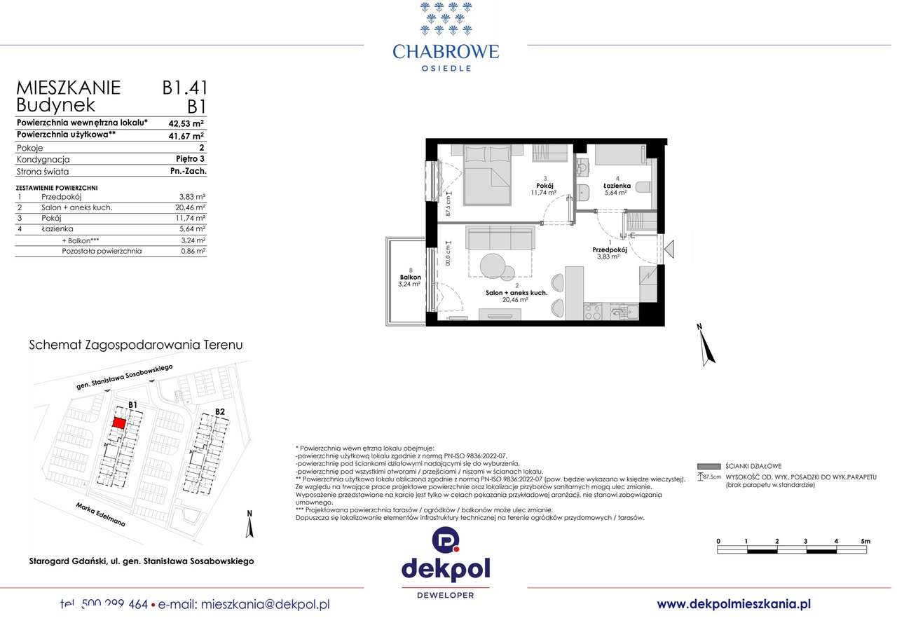 2-pokojowe mieszkanie 41m2 + balkon - Pełny obrazek: 2/7